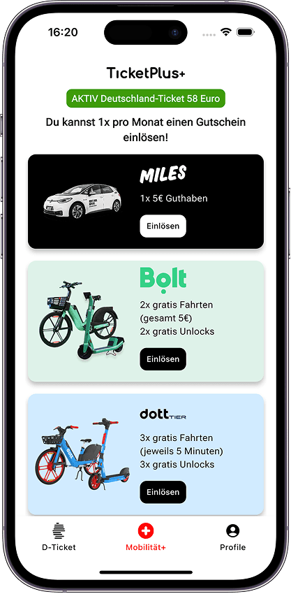 App Sharing Provider Bolt TIER Dott Carsharing Scooter Bike TicketPlus+ _GER