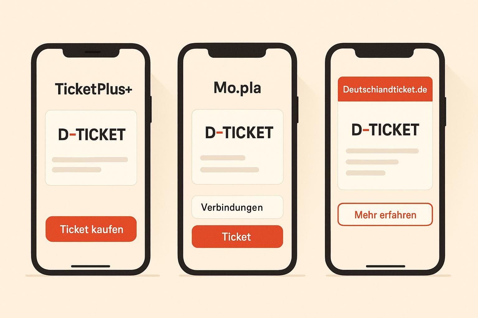 TicketPlus+ vs. Mo.pla vs. Deutschlandticket.de – Wer hat die beste App?