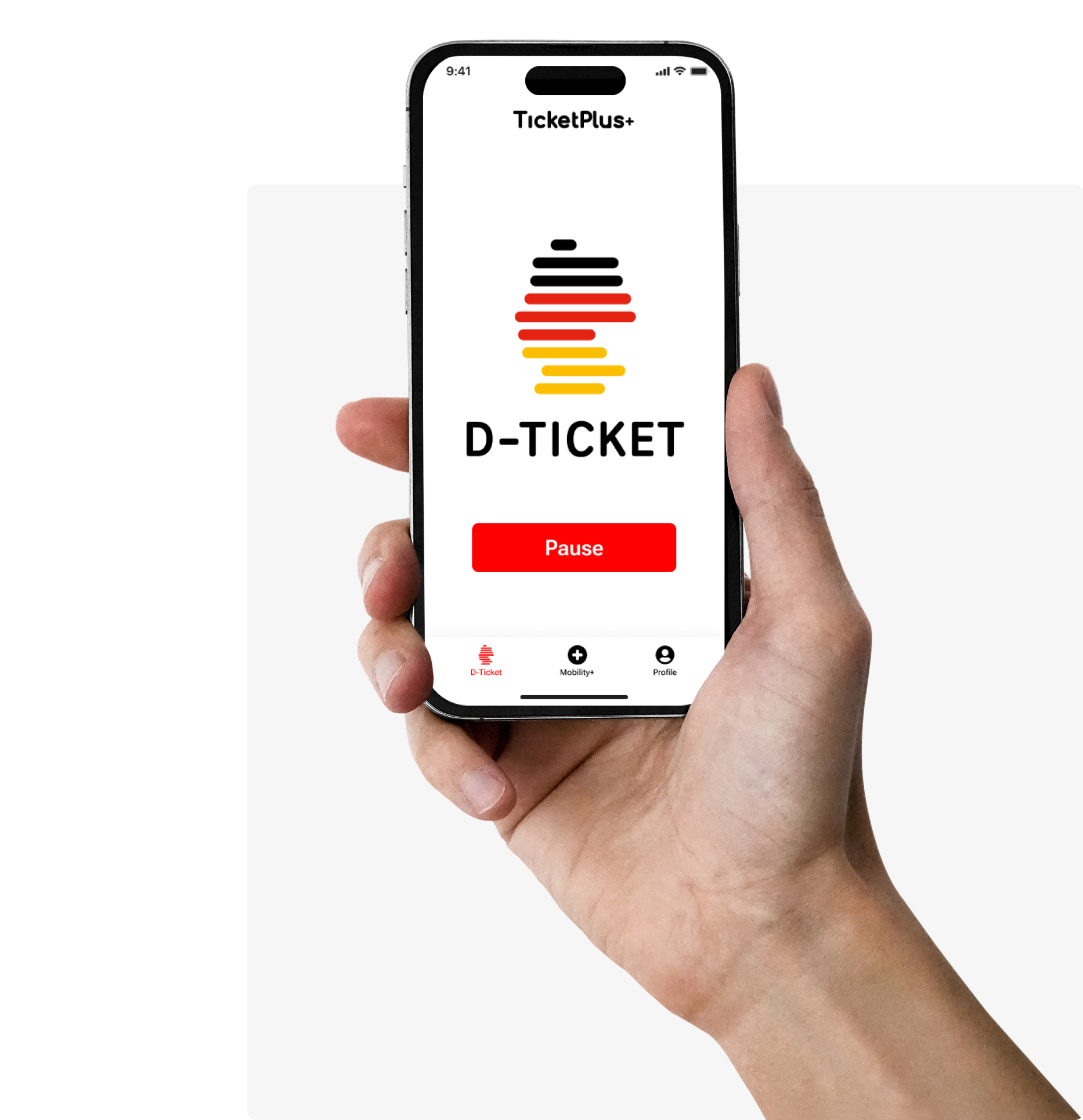 D-ticket app hand Pause button App Screen TicketPlus+ Pause Button Deutschland Ticket Pausierbar Pause Kündigung