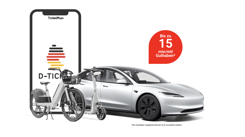 D-Ticket App Sharing Services 15min free TicketPlus+ Deutschlandticket Carsharing E-Bikes