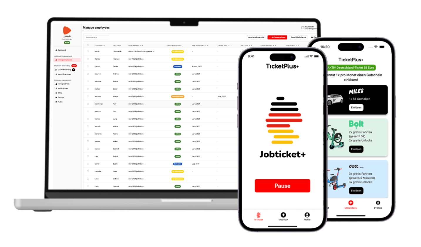 Jobticket+ Laptop App Dashboard