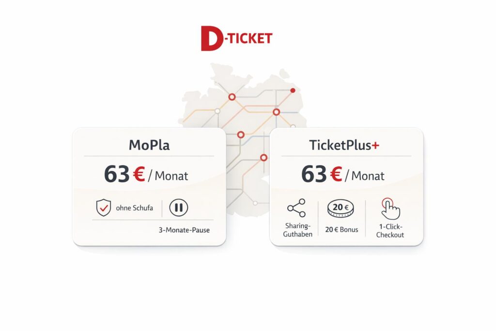 Preisvergleich Deutschlandticket MoPla vs TicketPlus+