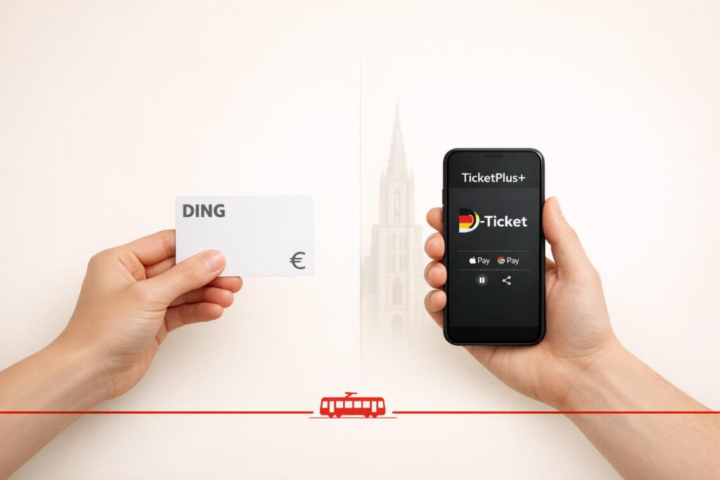 DING (Ulm) vs. TicketPlus+: Deutschlandticket kaufen – App oder Verbund?